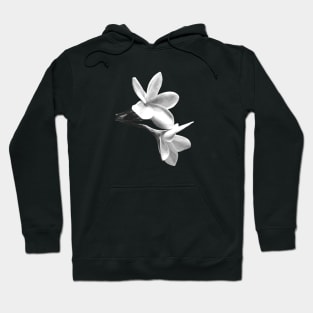 White Flowers Black Background Hoodie